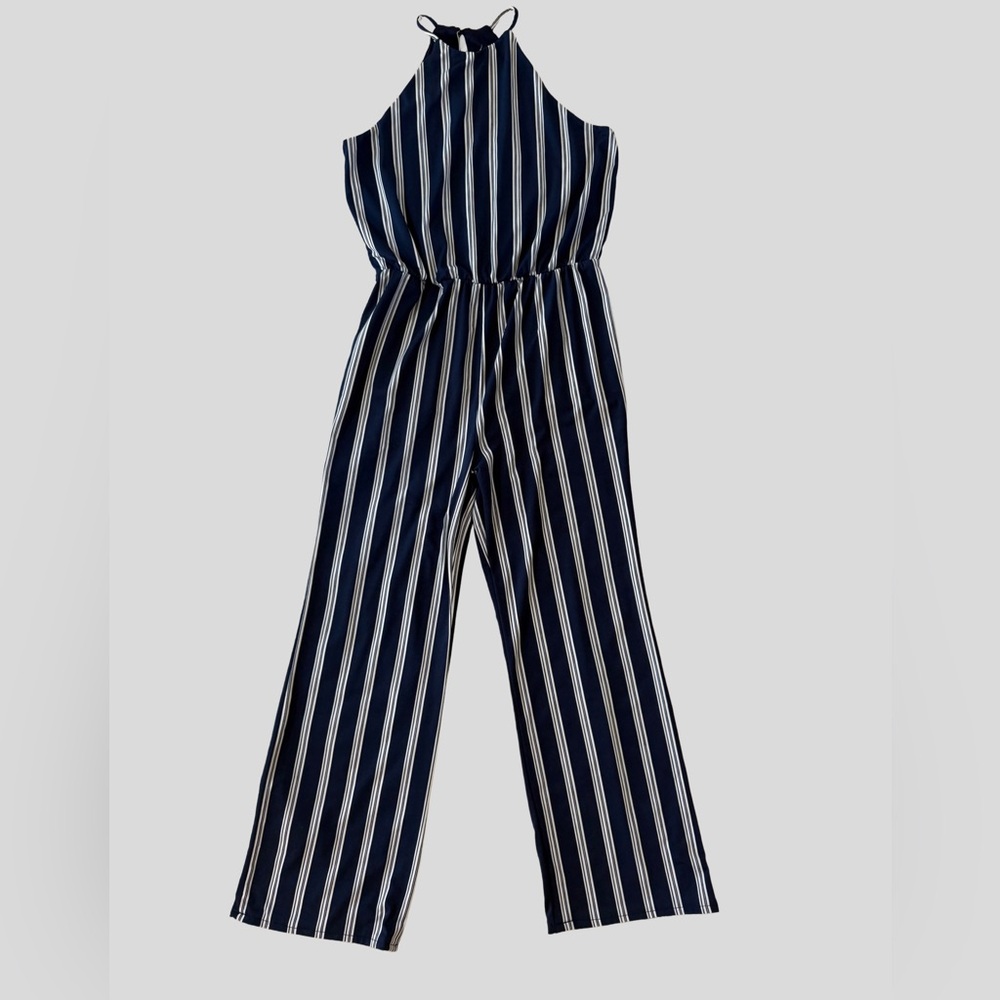 Elegant Navy and White Striped Jumpsuit - Picture 4 of 7